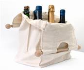 Sac transport 6 bouteilles vin en coton – Porte-bouteilles avec poignées bois – Fabrication française